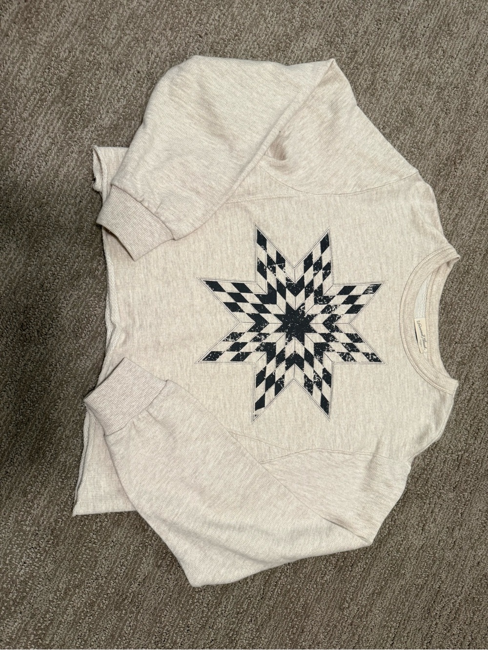 Universal Thread Cream Pullover with Black Star Mosaic